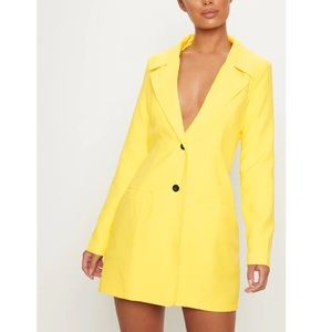 Yellow Plunge Contrast Button Button Blazer Dress
